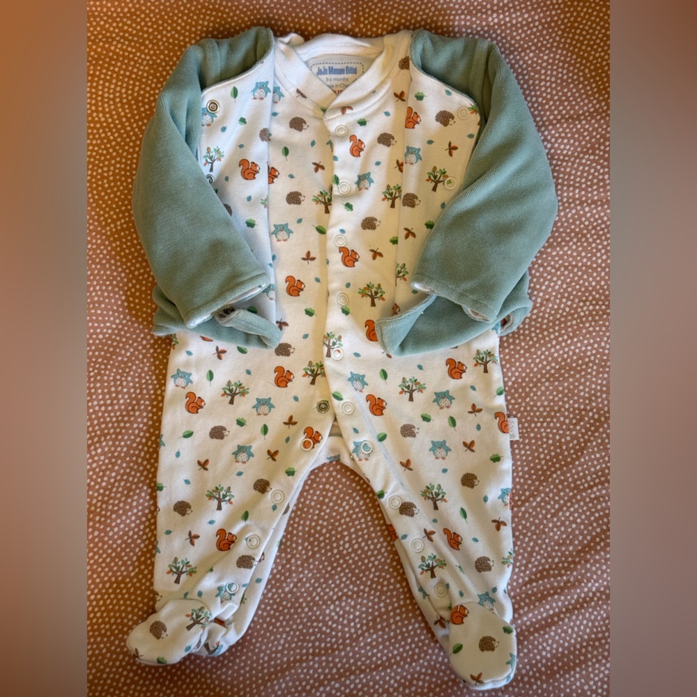Adorable Green and White Baby Footie and Reversible Coat